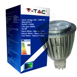 Lampadina Led GU5.3 7W=45W Faretto Bulb Alluminio V-TAC Epistar Hi-Power VT-1824-Bianco Freddo 