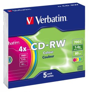 Verbatim CD-RW Colour COLORATI 700MB 4x (in Slim Case da 5pz) - 43133