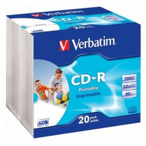 VERBATIM 20 CD-R AZO Printable 52X 700MB in Slim Case - 43424