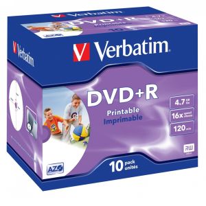 Verbatim 10 DVD+R Wide Inkjet Print ID Brand 4.7GB 16x, in Jewel Case singoli - 43508