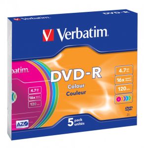 Verbatim 5 DVD-R Colour COLORATI 4,7GB AZO 16X, in slim case - 43557