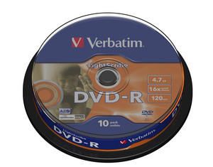 Verbatim 10 DVD-R Lightscribe V1.2 4,7GB AZO 16X, in cake - 43643