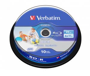 Verbatim 10 BD-R SL Blu Ray Datalife Wide Inkjet Print 25Gb 6x, in cake - 43804