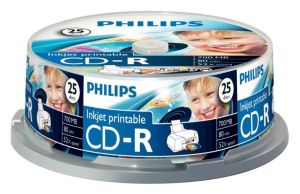 Philips CD-R Inkjet Fullsurface Printable 700MB 80 Minuti 52X Print Stampabili in campana da 25 pezzi - CR7D5JB25-00