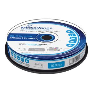 MediaRange 10 BluRay Double Layer BD-R DL HTL Fullsurface Printable 50GB 6X, in cake - MR509