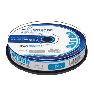 MediaRange 10 Blu Ray BD-R HTL Fullsurface Print 25GB 135 Min 4X, Cake Box - MR496