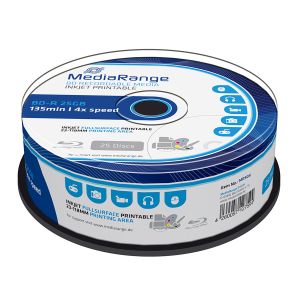 MediaRange 25 Blu Ray BD-R HTL Fullsurface Printable 25GB 135 Min 4X, Cake Box - MR504