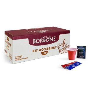 Caffè Borbone, kit con tris bicchieri, palette e bustine di zucchero, 100 tris