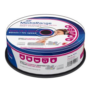 MediaRange 25 CD-R Audio Fullsurface Print 700MB 80 Min 52X,  in cake - MR224 