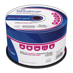 MediaRange 50 CD-R Inkjet Fullsurface Printable 700MB 80 Min 52X Cake Box - MR208