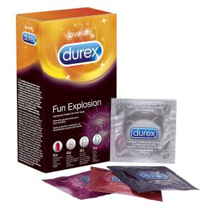 DUREX Fun Explosion - 18 Preservativi misti, Stimolanti, Ritardanti, lubrificati