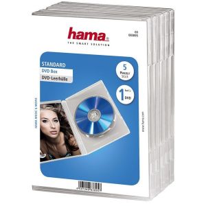 HAMA Custodie DVD SINGOLE Trasparenti 1 posto, confezione da 5 pezzi - H83895