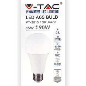 Lampadina LED V-Tac 15W E27 A65 2700K Termoplastica VT-2015 - 4453 Bianco Caldo