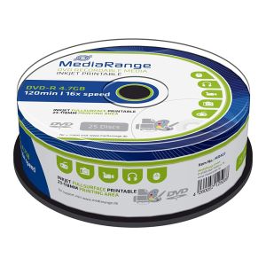 MediaRange 25 DVD-R Inkjet Fullsurface Print 4,7GB 120 Min 16X, in Cake Box - MR407