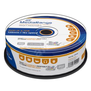 MediaRange 25 DVD+R Inkjet Fullsurface Printable 4,7GB 120 Min 16X, Cake - MR408