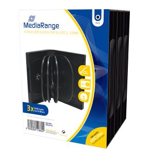 MediaRange Custodia per 10 DVD/CD, 33mm nera, Confezione 3 pz - BOX35-10