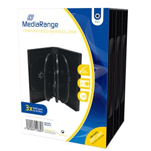 MediaRange Custodia per 8 DVD/CD, 27mm nera, Confezione 3 pz - BOX35-8