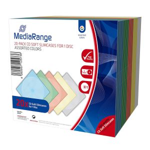 MediaRange Custodia CD Soft Slimcase per 1 disco, 5 mm, colori assortiti, confezione da 20 - BOX37
