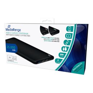MediaRange Caricatore mobile | Powerbank 25.000 mAh con tripla uscita USB e funzione Quick Charge - MR748