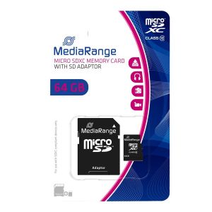 MediaRange Micro SD Memorycard 64GB Classe 10 con adattatore SD in blister MR955