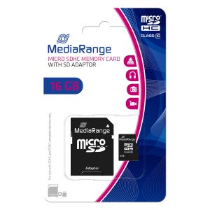 MediaRange Micro SD Memorycard 16GB Classe 10 con adattatore SD in blister MR958