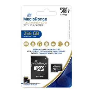 MediaRange Micro SDXC Memorycard UHS-1 256GB Classe 10 con adattatore SD MR946