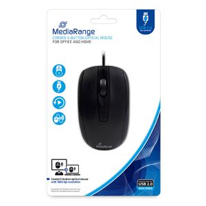 MediaRange Mouse ottico a 3 pulsanti con cavo USB, nero - MROS211