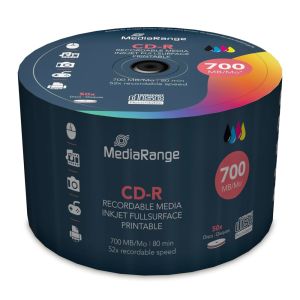 MediaRange 50 CD-R Inkjet Fullsurface Printable 700MB 80 Min 52X Shrink - MR208