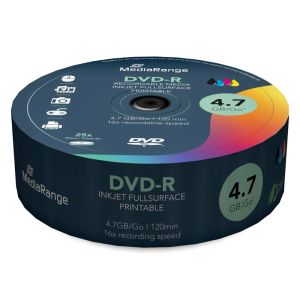 MediaRange 25 DVD-R Inkjet Fullsurface Print 4,7GB 120 Min 16X shrink - MR407