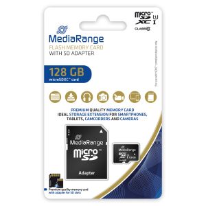 MediaRange Micro SDXC Memorycard UHS-1 128GB Classe 10 con adattatore SD MR945