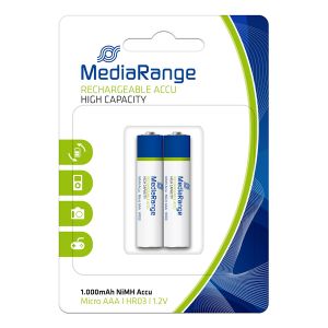 MediaRange Batterie RICARICABILI ALTA CAPACITA Ni.MH AAA HR03 1.2V MRBAT122, 2pz