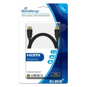 MediaRange  cavo HDMI HIGH SPEED 18Gbit/s con ethernet, 1.8m - Nero placcato oro MRCS156
