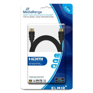 MediaRange  cavo HDMI HIGH SPEED 18Gbit/s con ethernet, 3.0m - Nero placcato oro MRCS157
