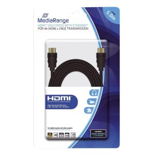 MediaRange  cavo HDMI HIGH SPEED 18Gbit/s con ethernet, 5.0m - Nero placcato oro MRCS158