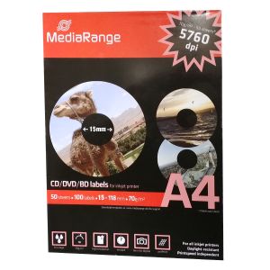 MediaRange Etichette stampabili CD DVD BD, 15-118mm, matte-opache, 100 pz - MRINK132-O