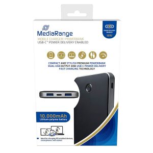 MediaRange Caricatore mobile | Powerbank 10.000 mAh ricarica rapida USB-C ™ Power Delivery - MR753