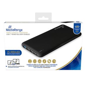 MediaRange Caricatore mobile | Powerbank 25.000 mAh ricarica rapida USB-C ™ Power Delivery - MR754