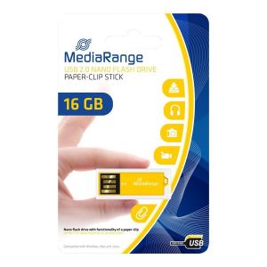 MediaRange USB nano flash drive stick paper-clip GIALLO, 16GB - MR976