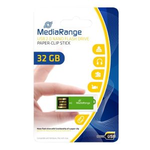 MediaRange USB nano flash drive stick paper-clip VERDE, 32GB - MR977