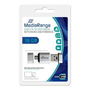 MediaRange USB Nano Flash Drive con adattatore Micro USB (OTG) 16GB in Blister  - MR931