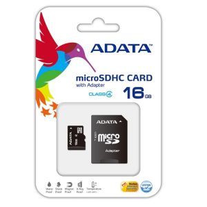 Micro SD Adata 16GB + Adattatore Memory Card microsd Classe 4 Blister