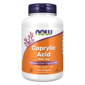 NOW FOODS Caprylic Acid 600 mg 100 softgels (+1000mg MCT oil)