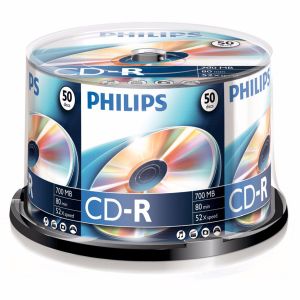 CD-R Philips 700MB 80 Minuti Cake 52X  in campana da 50 pezzi - CD7D5NB50-00