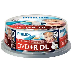 PHILIPS DVD+R DL PRINTABLE Stampabili Print Inkjet Dual Layer in campana da 25 pezzi - DR8I8B25F
