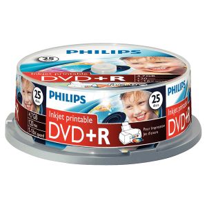 Philips DVD+R Inkjet Fullsurface Printable 4,7GB 16X 120 Minuti Print Stampabili in campana da 25 pezzi - DR4I6B25F-00