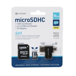 PLATINET 4-in-1 microSD 16 GB + CARD READER + OTG + adattatore