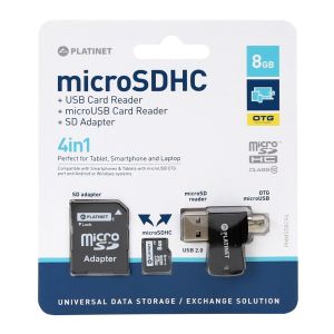 PLATINET 4-in-1 microSD 8 GB + CARD READER + OTG + adattatore - 42226
