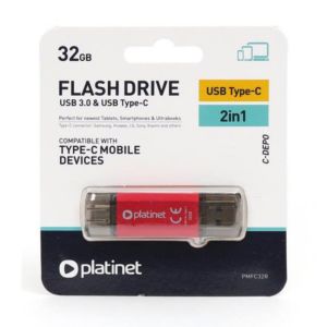 Platinet Pendrive USB 3.0 + Type-C, 32Gb, RED - 45453