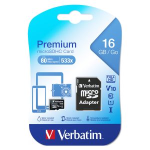 Verbatim Premium microSDHC Card con adattatore - 16Gb - classe 10 - 44082