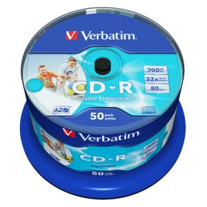 Verbatim 50 CD-R Wide Inkjet Printable no ID 700MB 80 Min cake AZO 52X - 43438
